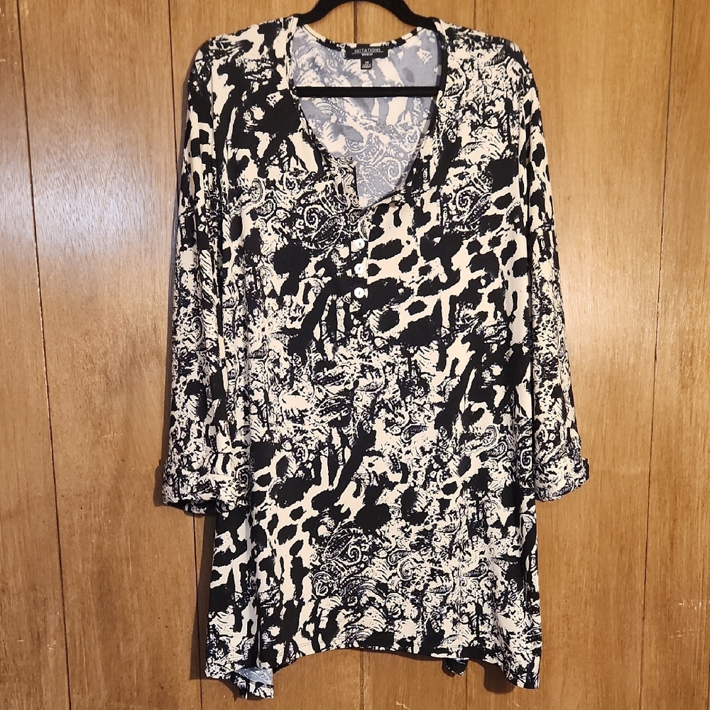 Notations Black and Cream Patterned Blouse